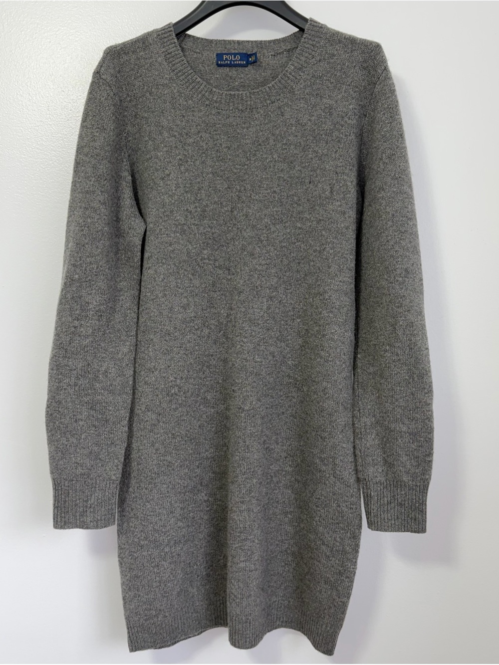 Polo Ralph Lauren Grey Dress Merino Wool Cashmere Leather Elbows Size M Flaw